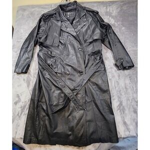 Global Identity G-III Trench Coat Womens 2xl Black Leather 90s Vintage  Goth